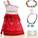Girls Princess Dress Up Ocean Adventure Costumes Birthday Party Outfit Halloween Costumes with Accessories 3-14Y, Red