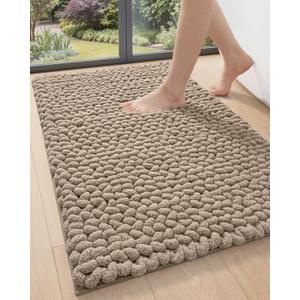 DEXI Bathroom Rugs 24x36, Non Slip Washable Bath Mat, Luxury Chenille Super Absorbent Ultra Thick Bathmats for Shower Floor, Plush Fluffy Shaggy Carpet for Tub, Beige