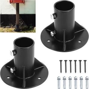 2Pcs Round Posts Base Bracket 2" Base Flange Chain Link Fence Flange Heavy Solid Pole Floor Flange for Holding Fence Mailbox Pergola Railing Deck Round Posts (OD 1-7/8'') with Screws