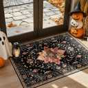 Area Rugs 3'x5' Washable Non-Slip, Floral Vintage Distress Print Pattern Medallion Carpet for Living Room Bedroom Dining Room, Black Colorful Floral Dark Tan