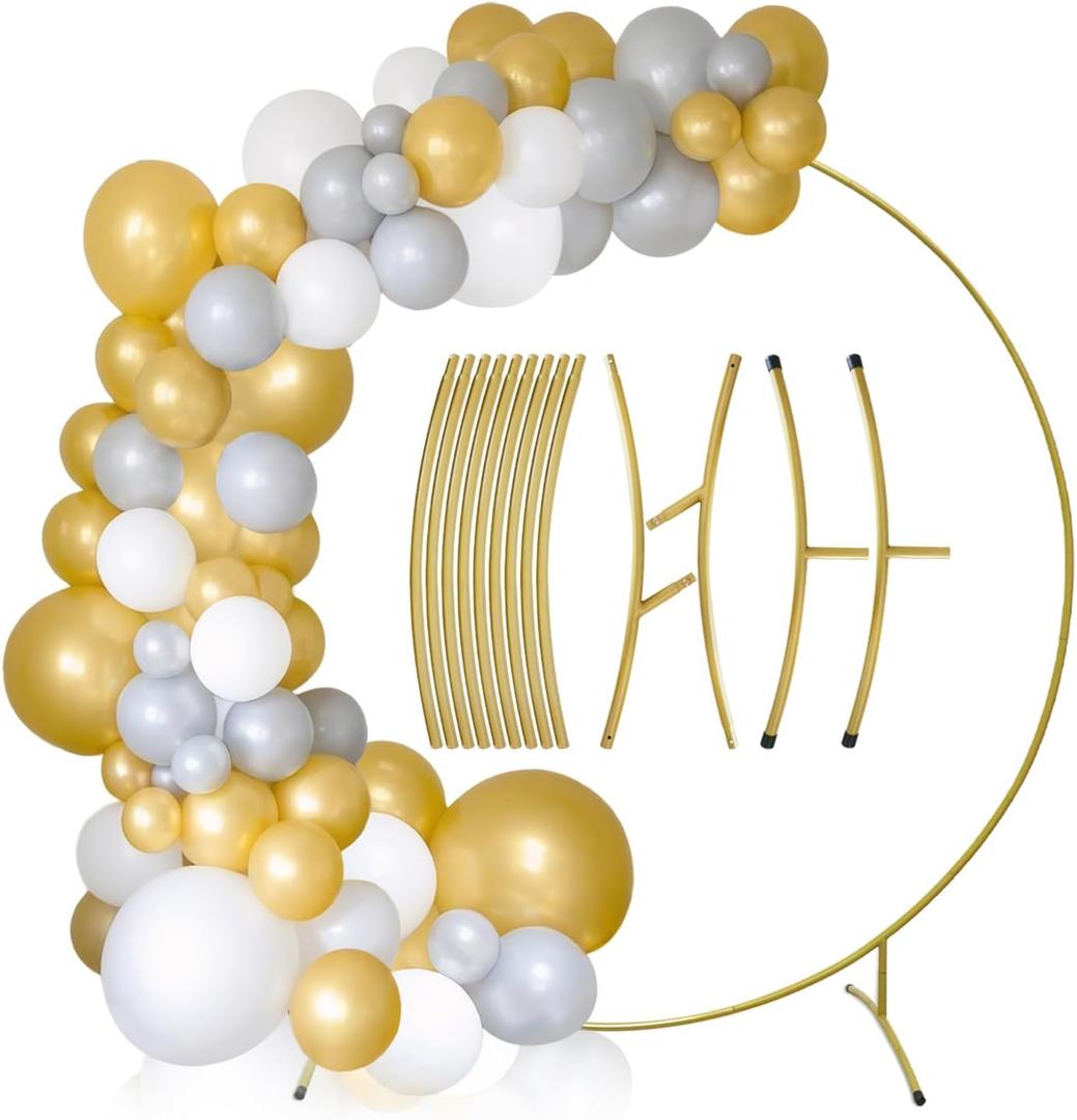 6.6ft Balloon Arch Stand, Gold Metal Round Backdrop Stand, Circle Wedding Arch for Wedding, Birthday Party, Ceremony Decorations
