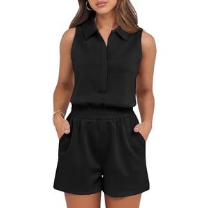 ANRABESS Romper for Womens 2025 Summer Dressy Casual Sleeveless V Neck One Piece Short Jumpsuit Lounge Travel Outfits Clothes, Size: L ANRABESS Romper for Womens 2025 Summer Dressy Casual Sleeveless V Neck One Piece Short Jumpsuit Lounge Travel Outfits Clothes, Size: L