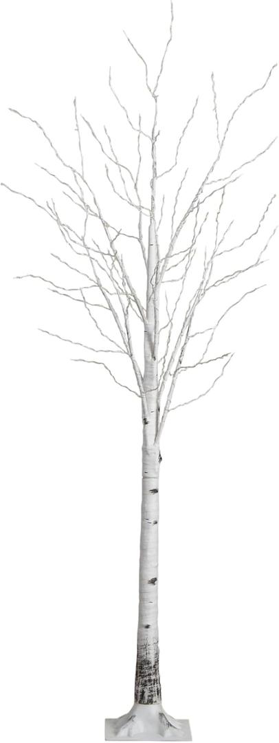 Nearly Natural 7-FT Pre-lit Artificial White Birch Tree with LED Lights, 400 Warm White LEDs for Indoor Home Dcor, Fake Lighted Birch Tree for Winter, Valentine's Day, Easter Decorations