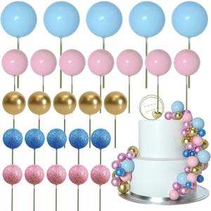ASTARON 50 Pcs Ball Cake Topper Sticks Mini Balloons for Cake Decorating Supplies Foam Balls Cake decorations for Baby Shower Cake Birthday Cake Toppers Decorations (Pink Blue Series)
