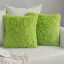 MIULEE Pack of 2 Luxury Faux Fur Throw Pillow Covers Deluxe Winter Christmas Decorative Plush Pillow Case Cushion Cover Shell for Sofa Bedroom Car 20x20 Inch Green