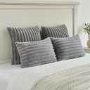 FUTEI Pack of 2 Solid Faux Fur Plush Throw Pillow Covers 20x20 Inch Soft Fluffy Striped Decorative Cushion Cases Modern Farmhouse Accent for Couch Bed Living Room, Grey