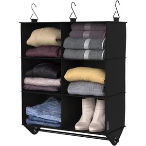 ClosetMaid 6-Shelf Fabric Hanging Closet Organizer with Garment Rod for Shirts, Sweaters, Pants, Hats, Shoes, Purses with Charcoal Black Finish