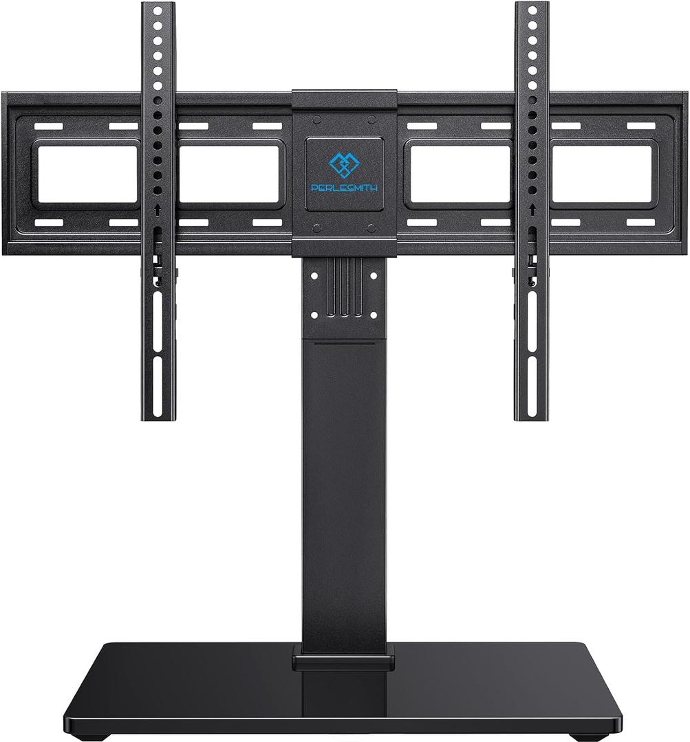 PERLESMITH Universal Swivel TV Stand Base, Table Top TV Stand for 37-75 inch LCD LED TVs, Height Adjustable TV Mount Stand with Tempered Glass Base, VESA 600x400mm, Holds up to 99lbs, PSTVS13