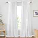 NICETOWN White Sheer Linen Curtains for Living Room, Rod Pocket & Back Tab Sweep to Floor Window Treatments Semi Sheer Drapes Privacy for Patio Door/Hall, 2 Panels, W52 x L95