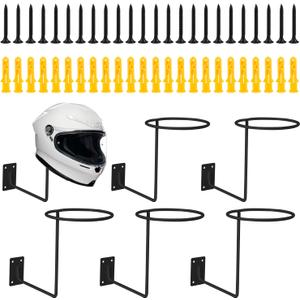Helmet Holder 6 PCS Wall Mounted Metal Helmet Hanger, Multifunctional Ball Holder Rack for Jacket, Coats, Helmets, Hats, Wigs, Basketball, Volleyball, Football, Riding Jackets, Coats