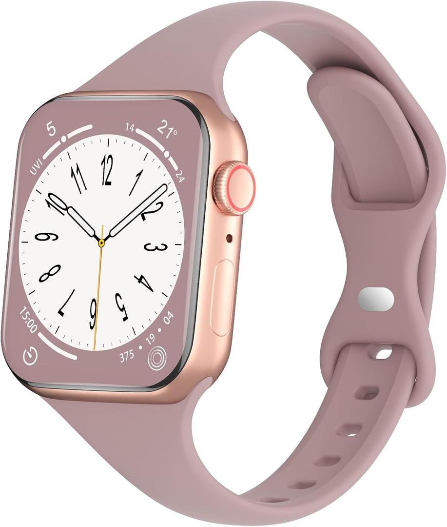 Sport Slim Silicone Bands Compatible for Apple Watch Band 38mm 42mm 40mm 44mm 41mm 45mm 46mm 49mm, Thin Narrow Replacement Strap Wristband for iWatch Series 11/10/9/8/7/SE/6/5/4/3/2/1/Ultra Women Men