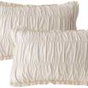 QSH Wheat Ruffled Pillow Cases Standard Size Set of 2,Shabby Boho Chic Ruched Pillow Sham Standard Ultra Soft and Luxury Microfiber Pillow Cover 20"x26" for Bedroom