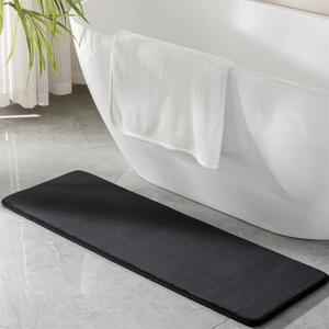 Black Memory Foam Bath Runner Mat Long Narrow Bathroom Rug Microfiber Bathroom Carpet Non Slip Soft Absorbent Washable Bathrug,16" x 47"