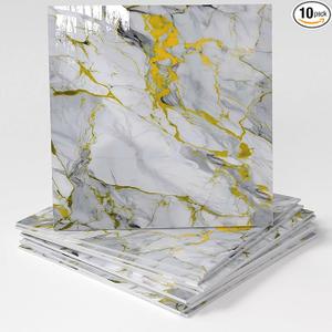 10-Pack Peel and Stick Gilded White Marble Tiles (11.8" x 11.8") – 9.8 Sq. Ft. Waterproof PVC Shower & Backsplash Tiles for Bathroom, Kitchen, and Living Room – Self-Adhesive, Easy Installation