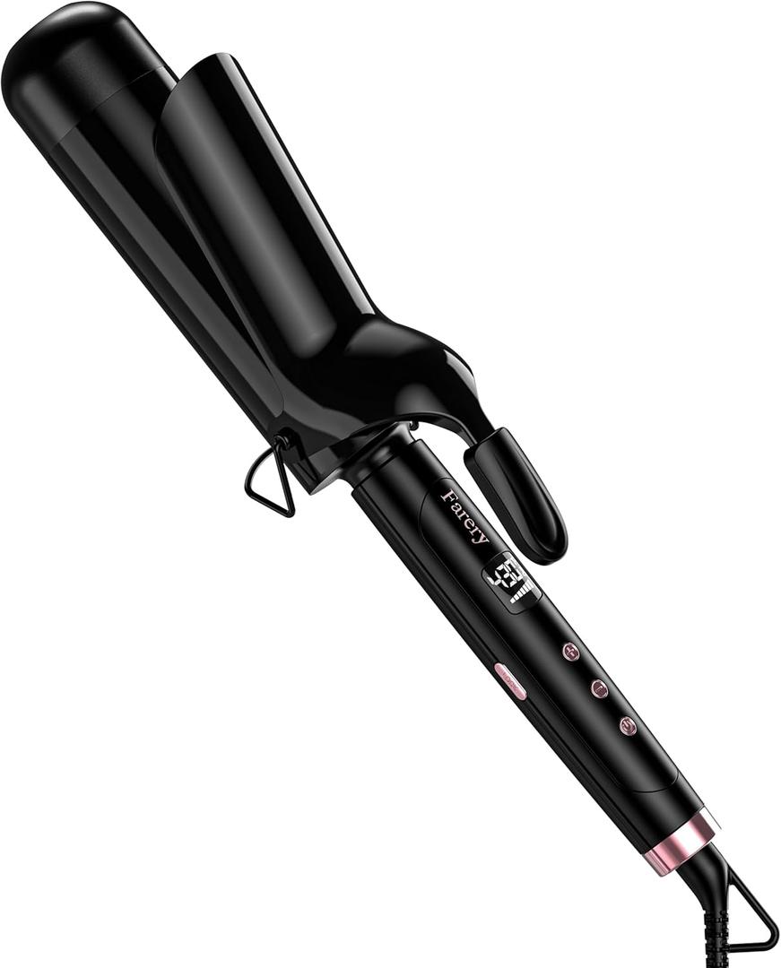 Farery 2 inch Curling Iron For Long Hair, Lightweight Large Barrel Curling Iron 2 Inch, Ceramic Curling Wand Infused Argan Oil & Keratin for Bouncy Big Curls, 9 Temps Digital Display & Lock Key, Glove