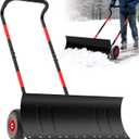Snow Shovel with Wheels,Heavy Duty Steel Snow Shovel Pusher for Driveways,Sidewalks,3 Level Adjustable Handle and Angle Blade Push Plow