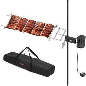 onlyfire Rotisserie Grill Kit Adjustable Spit Roaster with Cordless Motor for Outdoor Camping, Fire Pits, Campfires, Charcoal and Gas Grills - Include Power Adapter and Carrying Bag