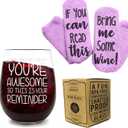 FUNNY WINE GLASSES + WINE SOCKS -16 oz Unbreakable Stemless Wine Glass With Sayings & Fuzzy Girl Socks If You Can Read This, Bring Me Some Wine"