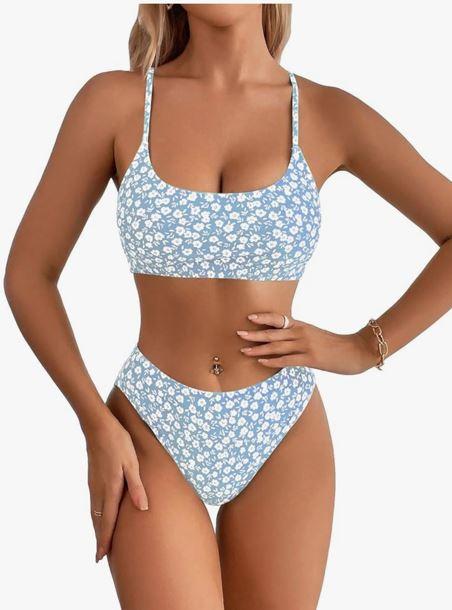 SweatyRocks Women's 2 Piece Bikini Set Ditsy Floral Print High Cut Bathing Suit Beachwea Size M