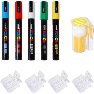 BeeCastle 10pcs Queen Bee Marking Kit, 5 POSCA Queen Bee Marker Pens(Green, Blue, Yellow, White and Red), 4 Queen Bee Catcher Cage Clips and 1 Queen Bee Marking Bottle for Beekeeping Supplies