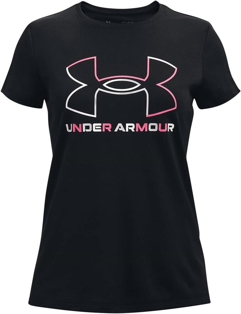 Under Armour Girls' Tech Big Logo Short Sleeve T-Shirt (X-Large, Black/White)