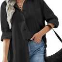 HOTOUCH Women Oversized Button Down Shirts Office Drop Shoulder Blouse Long Sleeve Boyfriend Dress Shirt with Pockets (Large, Black)