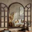 Arched Wall Mirror with Wood Window Frame, 38x26 Vintage Rustic Arch Farmhouse Mirror for Wall, Living Room, Bedroom, Entryway(Brown)