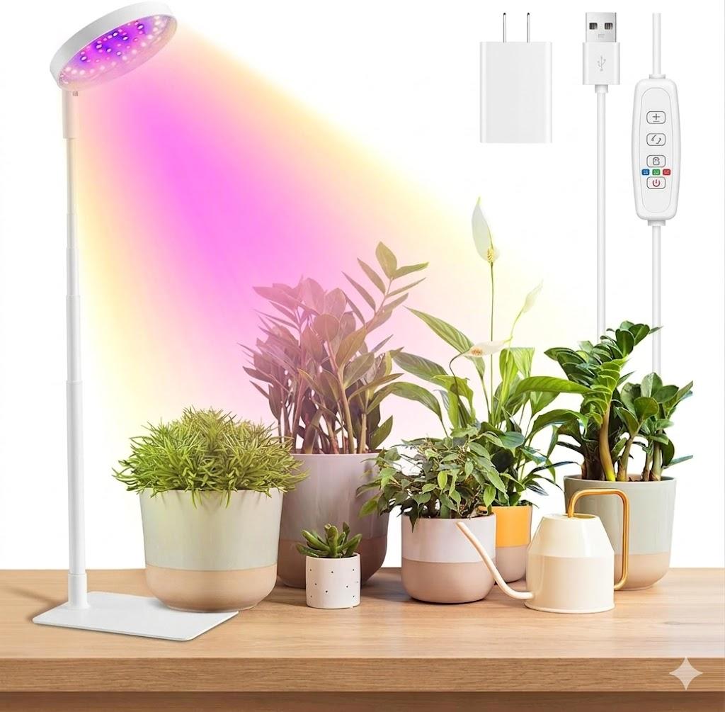 Grow Lights for Indoor Plants Full Spectrum, 48 LEDs Plant Light for Indoor Plants with 2 Mounting Options, 3 Optional Spectrums, 3/9/12Hrs, 10 Brightness, 7"-26" Height Adjustable (White)