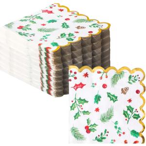 100 PK Christmas Large Dinner Size Napkins Paper - 3-ply Christmas Guest Napkins 6.5x6.5 Inch Disposable Party Napkins for Christimas Decorations Table Dcor Party Supplies