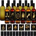 Maxcheck 12 Set 25 oz Christmas Wine Bottles 750ml Plastic Empty Liquor Homemade Coquito Bottles with 12 Christmas Labels Stickers Screw Caps 20 Shrink Capsules for Xmas Gift Party Favors(Dark Green)