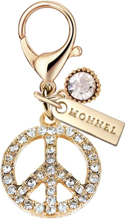 MC127 Crystal Peace Sign Lobster Clasp Charm Pendant with Pouch Bag (Golden ,1 piece)