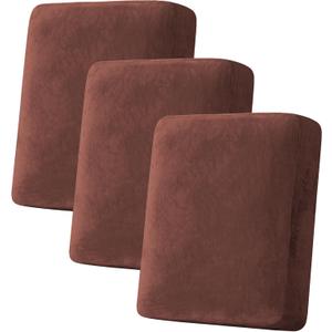 H.VERSAILTEX Velvet Stretch Couch Cushion Cover Plush Cushion Slipcover for Chair Loveseat Sofa Cushion Furniture Protector Seat Cushion Sofa Cover (3 Piece Sofa Cushion Covers, Burnt Brick)