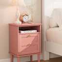 Nightstand, Boho Night Stand with 1 Drawers, Modern Side Accent Table with Open Shelf, Wooden Top Bedside End Table for Bedroom, Living Room, Pink