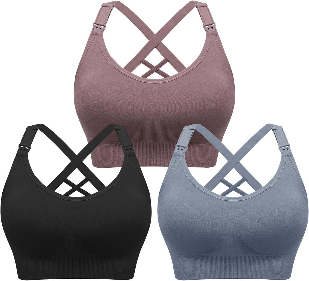Angelhood Nursing Bra for Breastfeeding, Seamless Nursing Sports Bra Low-Impact Support Yoga Maternity Bra for Pregnancy, Medium