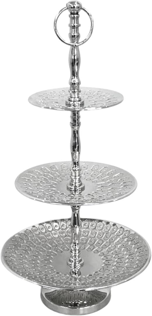Rely+ Dessert Cupcake Stand 3-Tiered Serving Tray 20" Tall 3 Tier Fruits and Cup Cake Stand for Tea Party Birthday Holiday Gatherings Weddings Baby Showers Silver Finish Sturdy Design (Hexagonal)