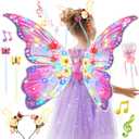 SMILESSKIDDO Electric Butterfly Wings - Princess Dress up Costume and Light Up Fairy Wings with LED Lights & Music, Cosplay Skirt/Headband/Wand, Halloween for Girls, Kids