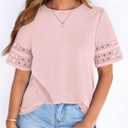 PRETTYGARDEN Summer Tops for Women 2026 Lace Short Sleeve T-Shirts Casual Blouses Spring Fashion Clothes Vacation Outfits XL