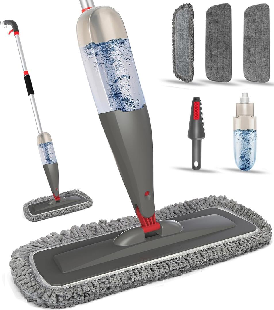 Spray Mop for Floor Cleaning with Washable Pads, Microfiber Wet Mops with 800 ml Refillable Bottle,Reusable Dust Mops with Sprayer for Hardwood Laminate Vinyl Tile Cleaning (Gray)