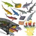 ArtCreativity Sharks & Rays in Mesh Bag, Pack of 12 Sea Creature Figurines in Assorted Designs, Bath Water Toys for Kids, Ocean Life Party Dcor, Party Favors for Boys and Girls