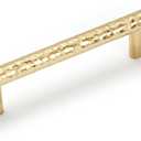 6-Pack Solid Brass Kitchen Cabinet Pulls, Gold Modern T-Bar Handles, 4-Inch Hole Center Hammered Handles for Dresser Drawer Cupboard, 5-13/16 Inch Total Length, Polished Finish