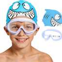 Kids Swim Goggles for 3-8 with Swim Cap, Swimming Goggles Cap Set with Anti-Fog Anti-UV for Boys Girls Toddler