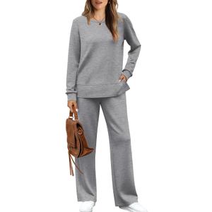 WIHOLL Women's 2 Piece Lounge Sets Sweatshirt Casual Travel Outfits Fashion Wide Leg Tracksuit Cozy Sweatsuits (Medium, Grey)