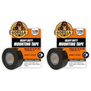 Gorilla Heavy Duty Double Sided Mounting Tape, Black Tape, 1" x 120" (Pack of 1) - Weatherproof for Indoor or Outdoor