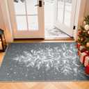Lahome Christmas Rug Non-Slip 2x4 Rug Washable Small Runner Rug, Stain Resistant Hallway Rugs Soft Grey Bathroom Runner Rug, Christmas Tree Print Snowflake Holiday Decor Rug for Bedroom Entryway