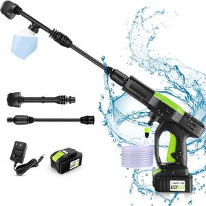 Homdox Cordless Pressure Washer w/ 40V Battery, 1300 PSI Cordless Power Washer Battery Powered, Portable Pressure Washer w/ 6-in-1 Nozzle, Soap Container, Charger Included (Black&Green with 1 Battery)
