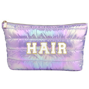 Hiroyuki Iridescent Makeup Bag, 14 inches Cosmetic Bag, Large Capacity Travel Pouch (Hair, Pink)