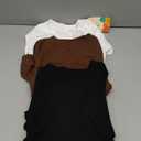 3 Pack Girls Long Sleeve Shirts Ribbed Knit Draw Pleats Tops Slim Fit Crew Neck Cotton Undershirts Cute Sizes 5-14 (11-12 Years, Black, White, Brown)