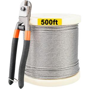 TooTaci 500FT 1/8 T316 Stainless Steel Cable RailingMarine Grade Aircraft Cable 7x7 Strands with CutterBraided Steel Cable 1/8inch Ideal for Deck Railing, Balconies, Stairs Railing, Porch