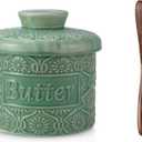 Butter Crock, Ceramic Butter Crock with Lid, Butter Dish with Lid for Countertop, Green