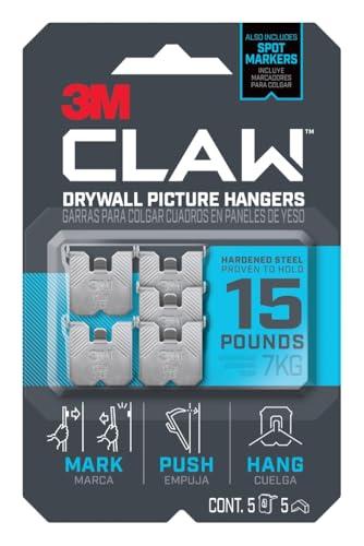 3M Claw 15 lb. Drywall Picture Hanger with Spot Markers, Heavyweight Hanging Solution for Room Decor and Office Decor, Including Mirrors or Large Art – 10 Pack